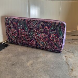 Elegant Paisley Wallet Clutch zippered, purple pink and blue Boho Chic